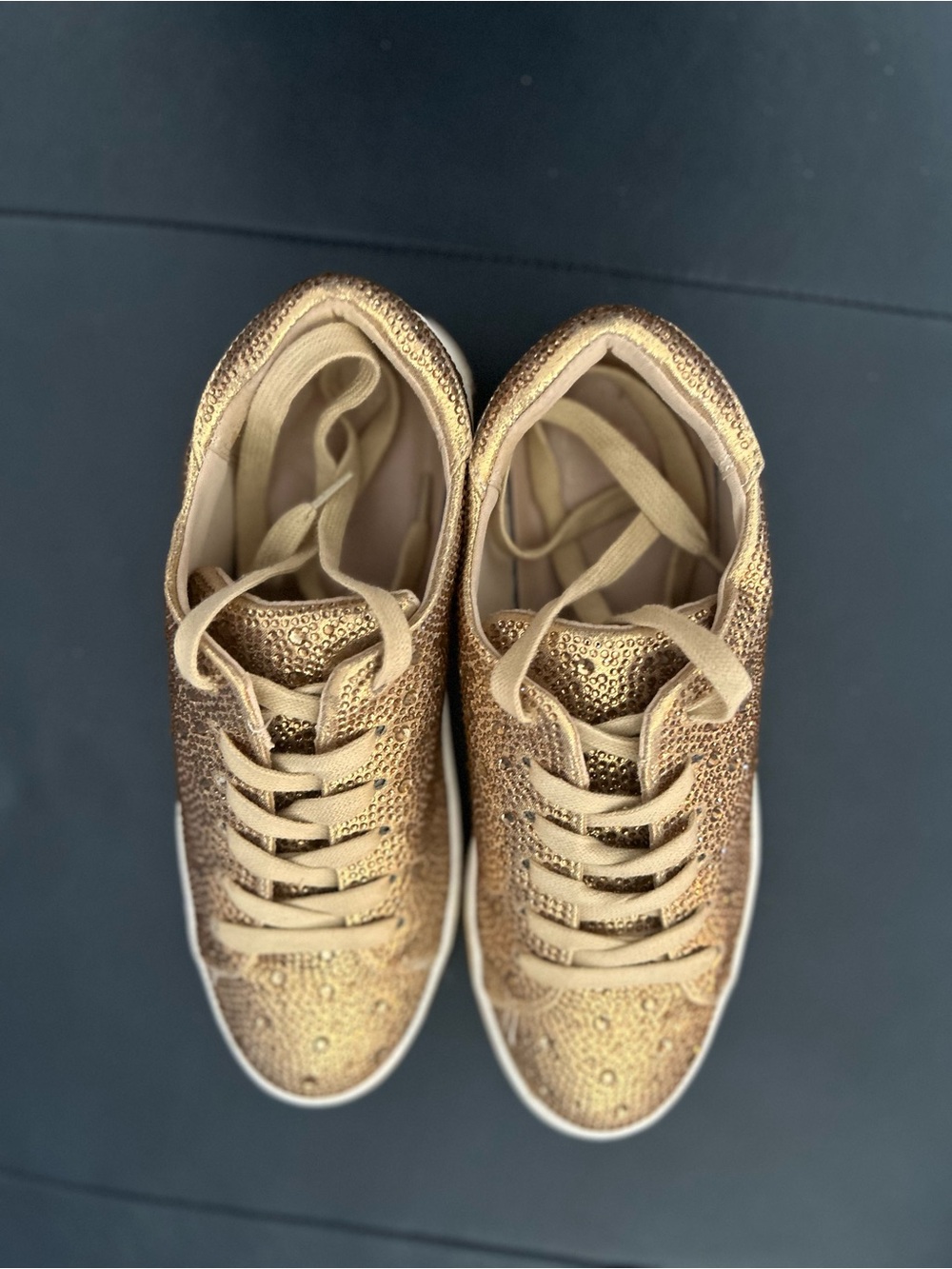 crown & ivy Gold Metallic Lace-Up Sneakers